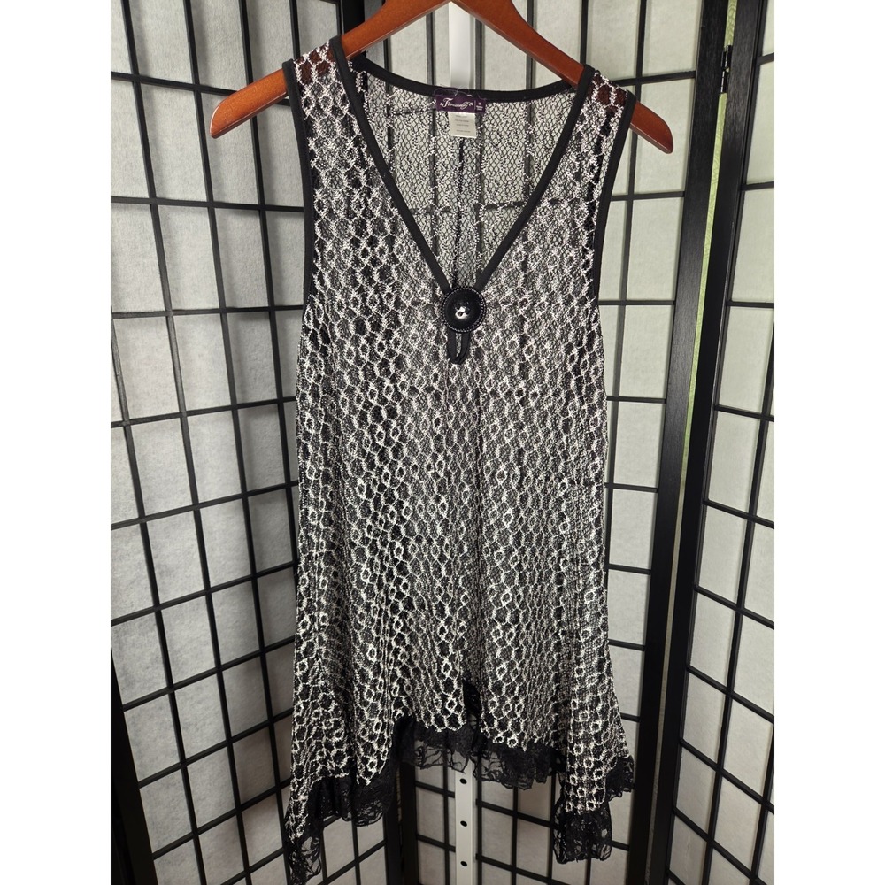 Firmianalily M Tunic Black Open Knit Sleeveless Sequins Boho Hippie Whimsigoth